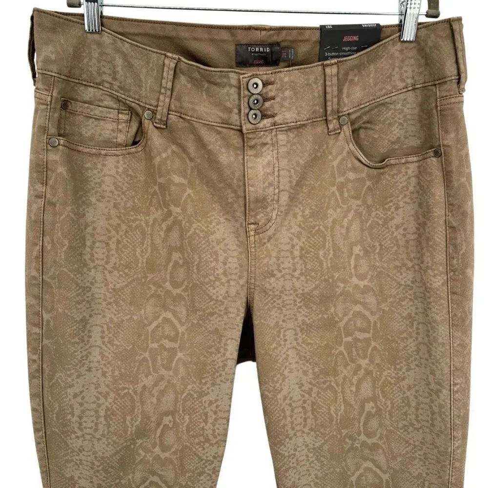 Torrid Super Soft High Rise Jeggings Tan Snakeskin Print‎ Size 20T NWT